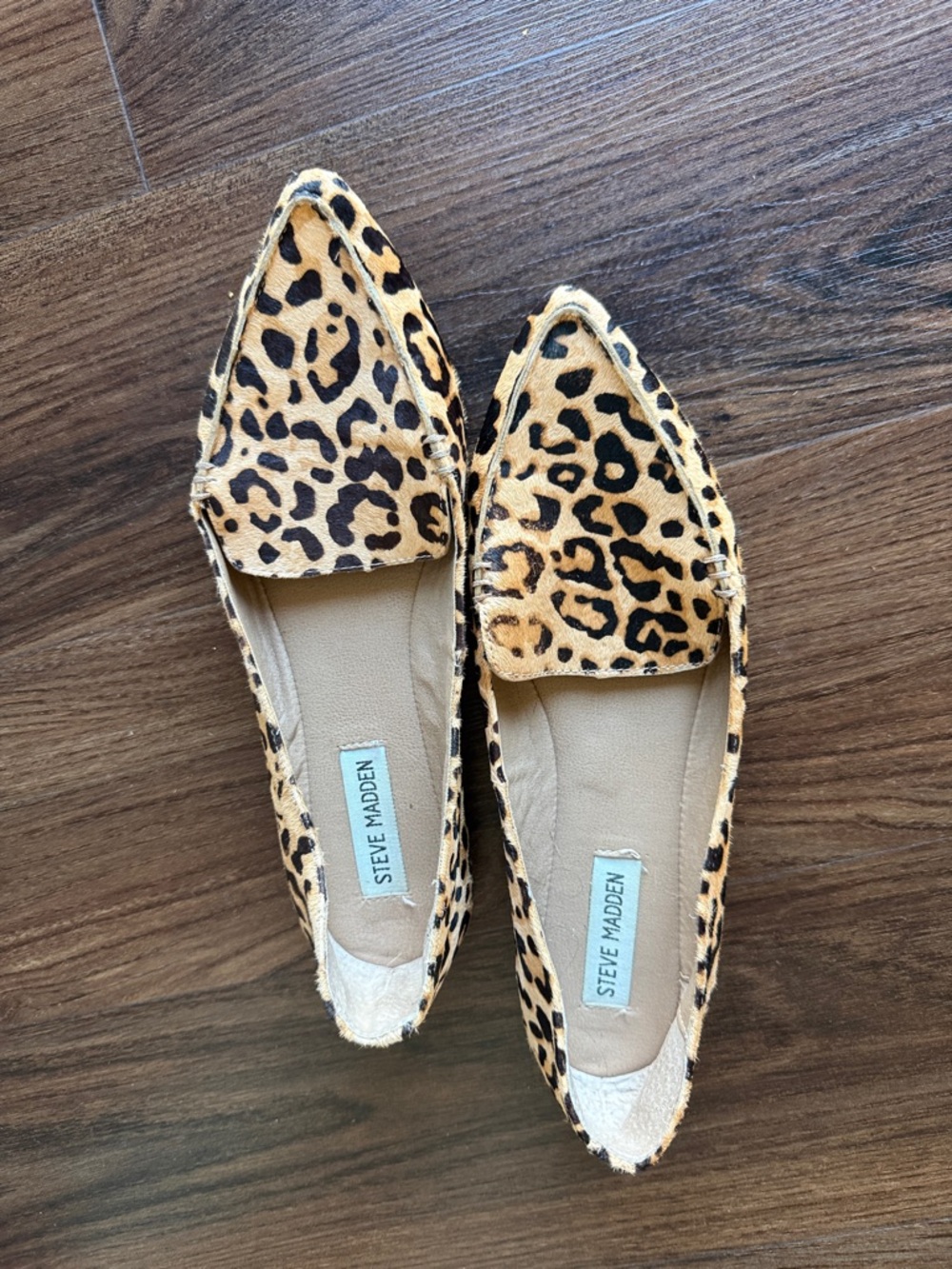 Steve Madden Leopard-Print Pointed Flats in Tan and Black